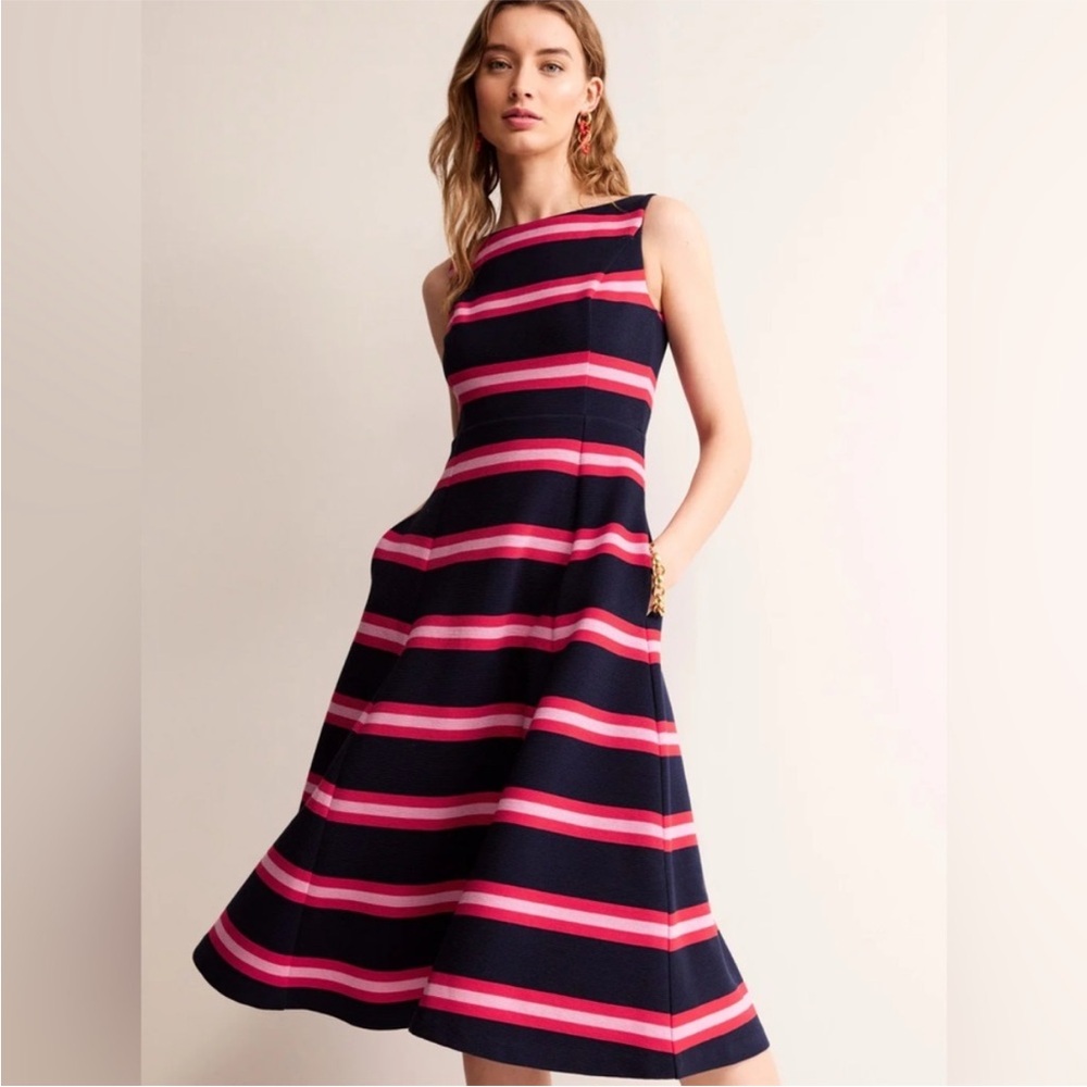 Boden Scarlet Ottoman Striped Sleeveless Ponte Dress Navy Poinsettia 8 Petite